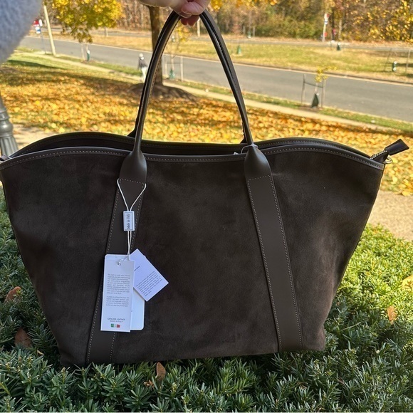 amerai Handbags - Classic Dark Brown Suede Tote Bag